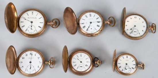 6- ANTIQUE POCKET WATCHES w/ HUNTER CASES