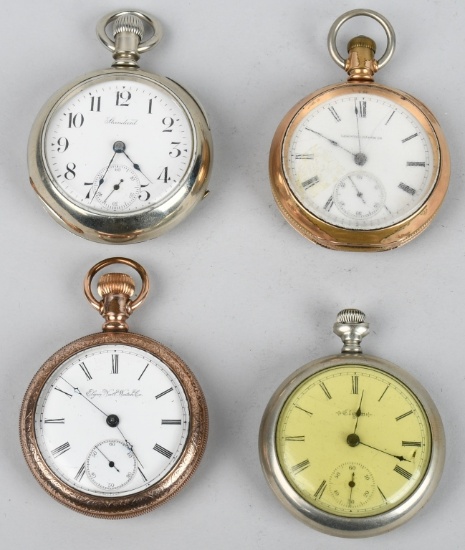 4- POCKET WATCHES, ELGIN , STANDARD, HAMPDEN 18-S