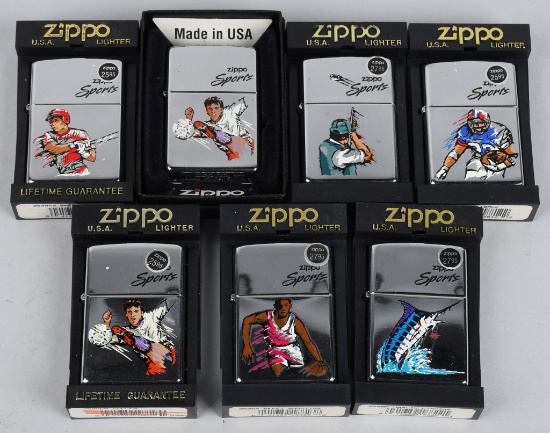 7- ZIPPO SPORTS CHROME LIGHTERS