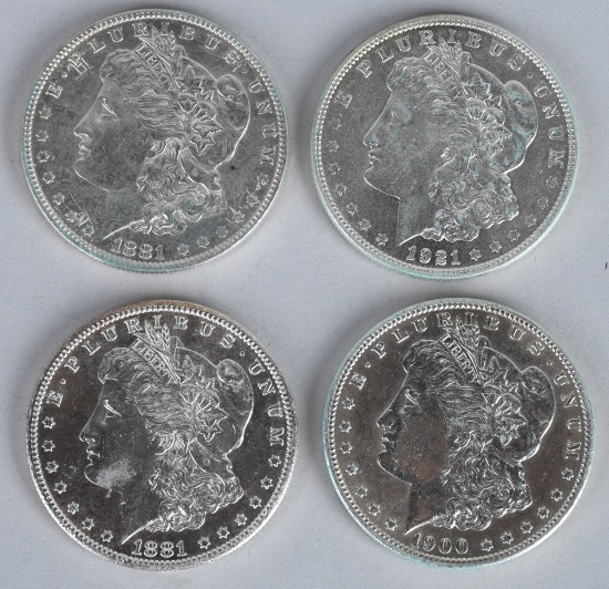 4- MORGAN 90% SILVER DOLLARS, UNC