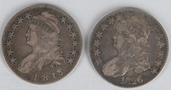 2- CAPPED BUST 90% SILVER HALF DOLLARS
