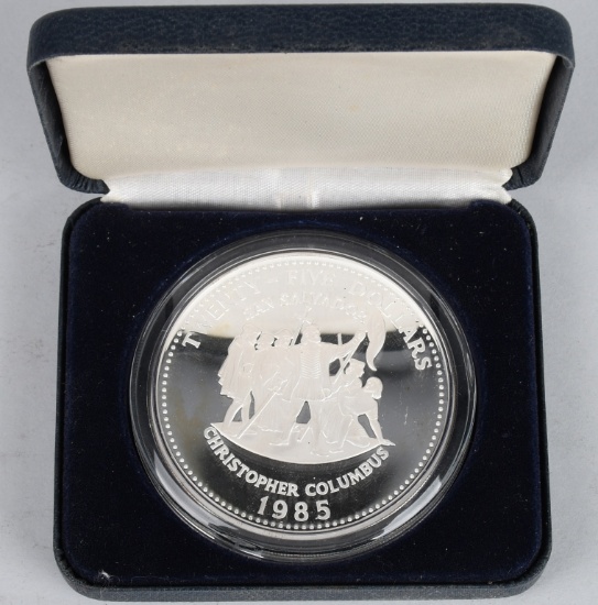 1985 BAHAMAS COLUMBUS $25 4ozt .925 SILVER