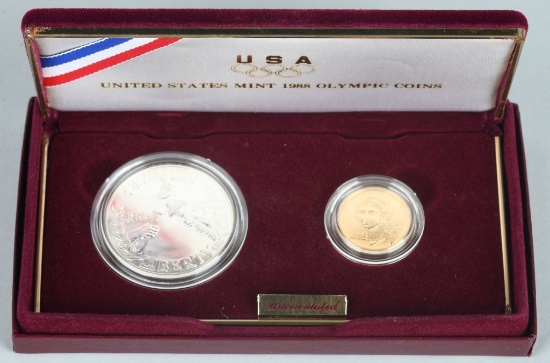 1988 OLYMPICS $5 GOLD & $1 SILVER COIN SET