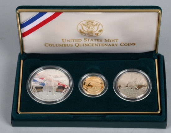 COLUMBUS QUINCENTENARY $5 GOLD & 2- $1SILVER SET
