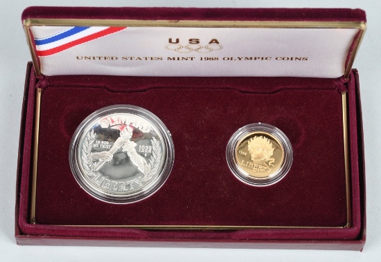 1988 OLYMPICS $5 GOLD & $1 SILVER COINS SET