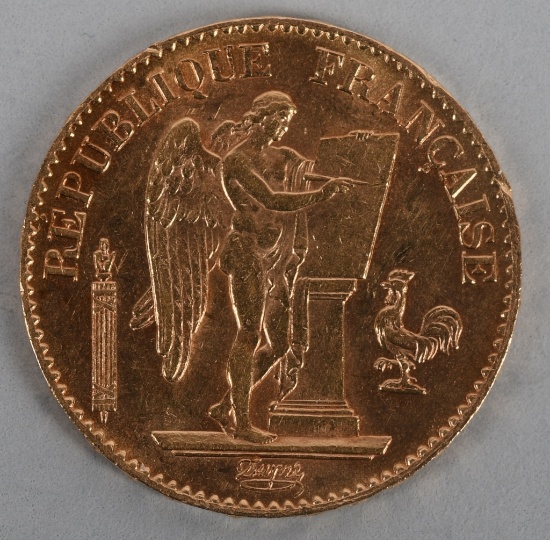 1896-A FRANCE 20 FRANCS GOLD COIN