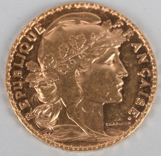 1908 FRANCE 20 FRANCS GOLD COIN