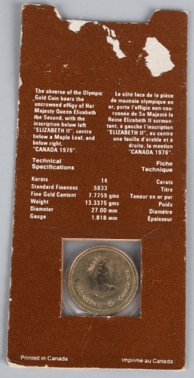 1976 CANADIAN 14K GOLD $100.00 COIN, UNC