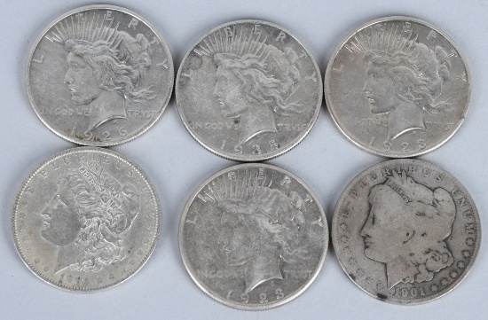 6- MORGAN & PEACE SILVER DOLLARS