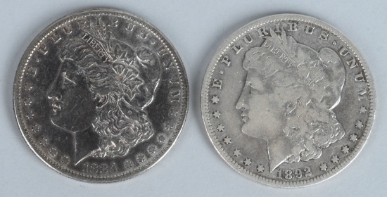 2- MORGAN SILVER DOLLARS 1884-S & 1892-S