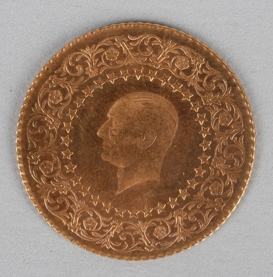 1966 TURKEY 50 KURUSH GOLD COIN