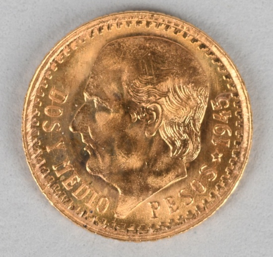 1945 MEXICO 2 1/2 PESO GOLD COIN