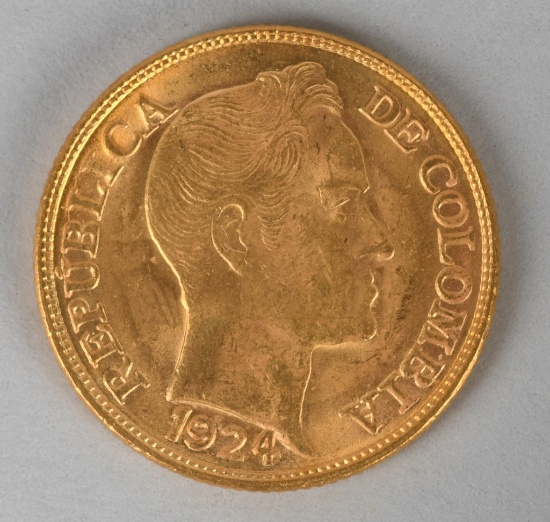 1924 REPUBLIC OF COLUMBIA 5 PESO GOLD COIN