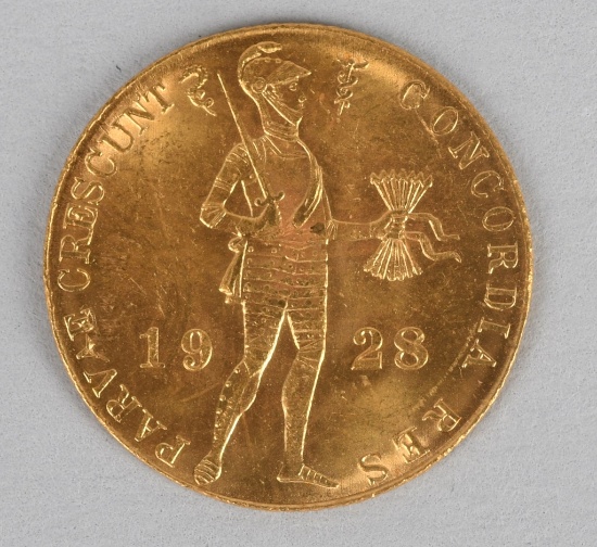 1928 NETHERLANDS 1 DUCAT GOLD COIN