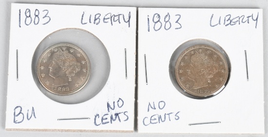 1883 LIBERTY V NICKELS "NO CENTS"