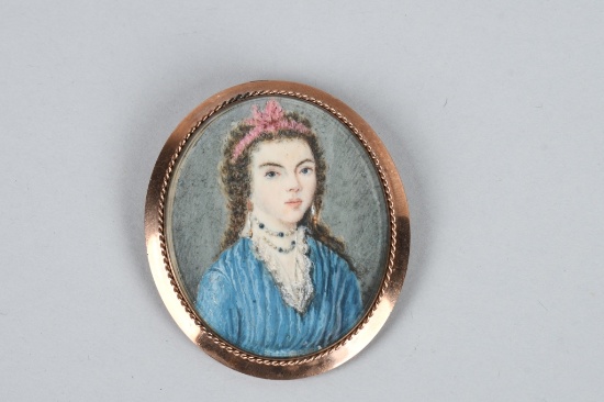 1800s 10k GOLD PORTRAIT PIN w/ HAIR IN LOCKET
