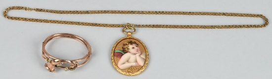VICTORIAN CUPID PENDANT & ROSE GOLD BANGLE