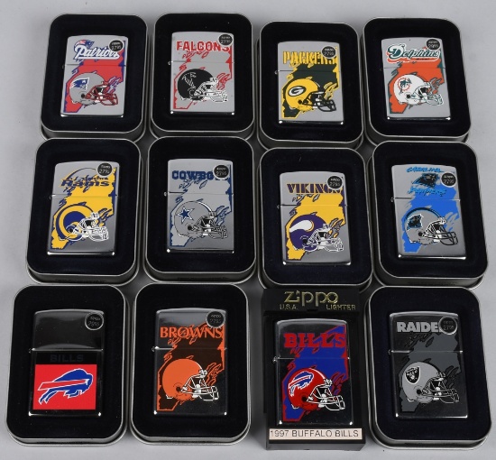 12- ZIPPO NFL FOOTBALL TEAM LIGHTERS