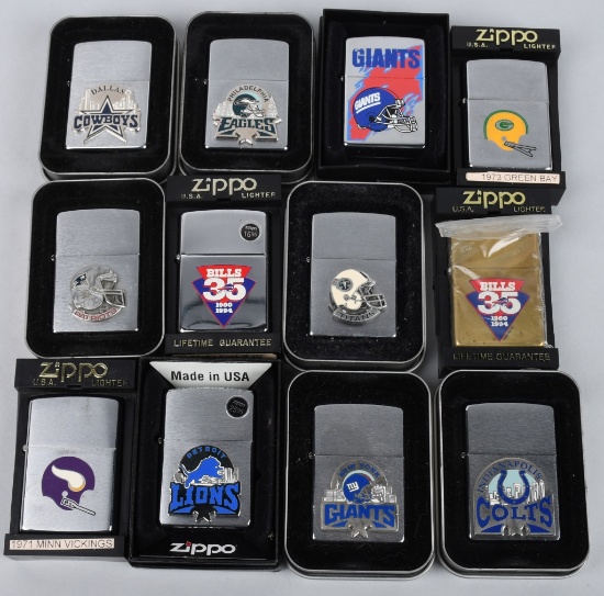 12- ZIPPO NFL FOOTBALL TEAM LIGHTERS