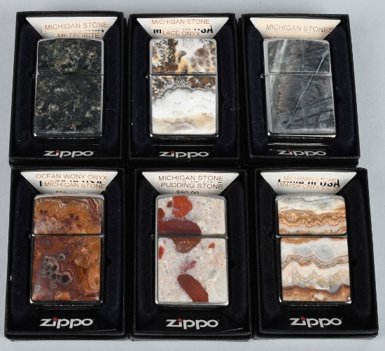 6- ZIPPO MICHIGAN STONE LIGHTERS