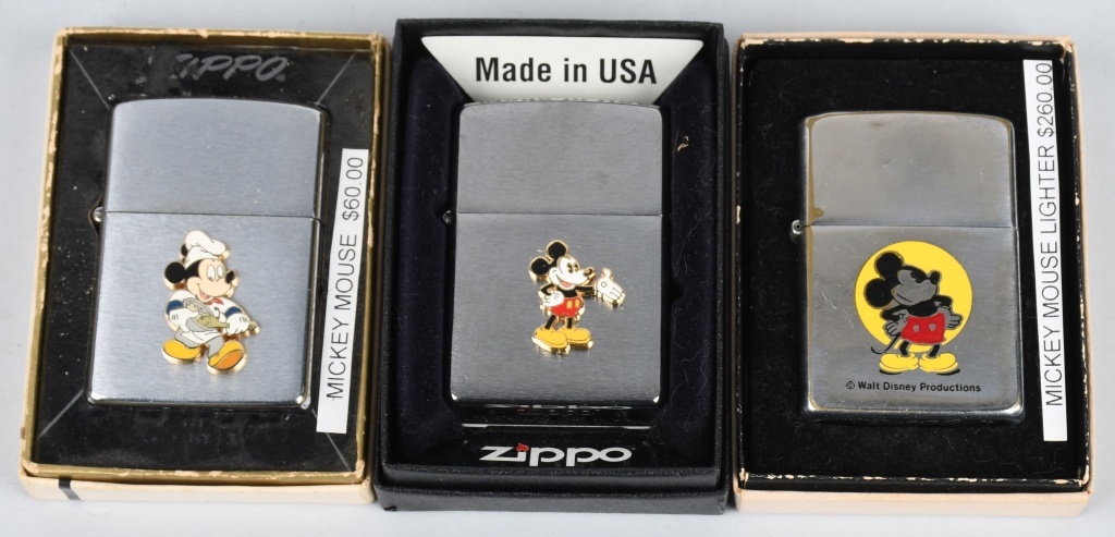 3 Zippo Walt Disney Mickey Mouse Lighters Coins Currency Online Auctions Proxibid