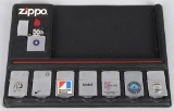 8- VINTAGE ZIPPO LIGHTERS on DISPLAY