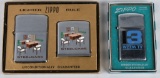 2- ZIPPO ADVERTISING LIGHTERS w/ BOXES