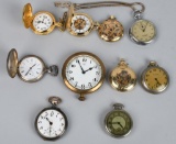 8- POCKET WATCHES & 1- TRAVEL , 1 STOP WATCH