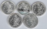 5- MORGAN 90% SILVER DOLLARS, UNC