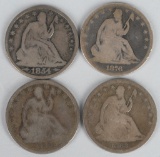 4- SEATED LIBERTY 90% SILVER HALF DOLLARS