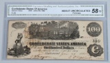 CONFEDERATE $100.00 BANK NOTE, CGA, AU58