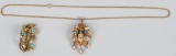 VICTORIAN 14k BIRD & FLOWER PENDANT w/ FLOWER PIN