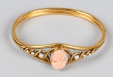 EDWARDIAN 14k GOLD CORAL CAMEO BANGLE