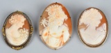 3- 10k GOLD ANTIQUE CARVED SHELL CAMEOS