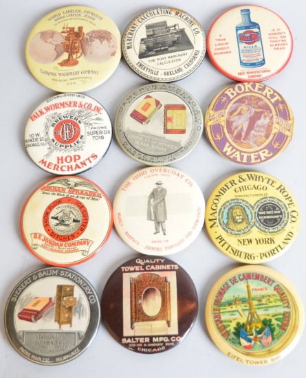 12-Celluloid Advertising Pocket Mirrors