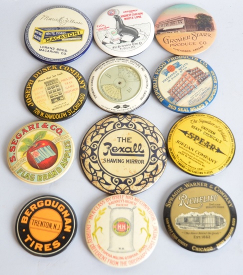 12-Celluloid Advertising Pocket Mirrors