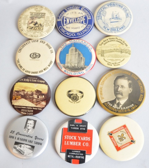 12-Celluloid Advertising Pocket Mirrors