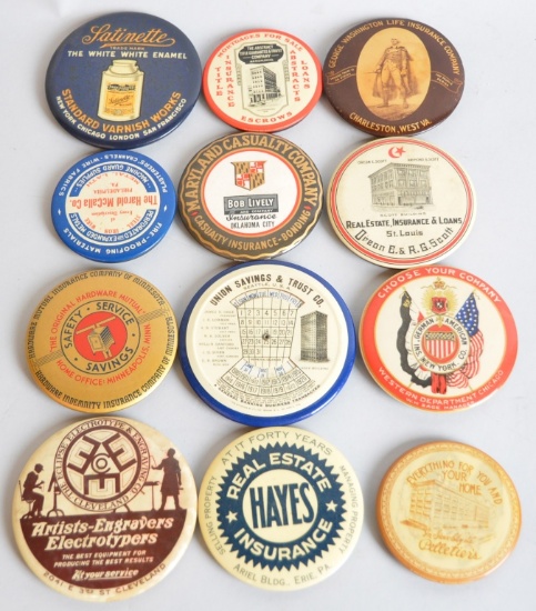 12-Celluloid Advertising Pocket Mirrors