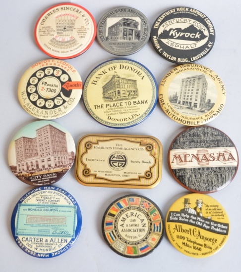 12-Celluloid Advertising Pocket Mirrors