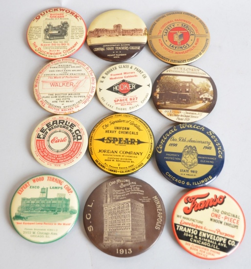 12-Celluloid Advertising Pocket Mirrors