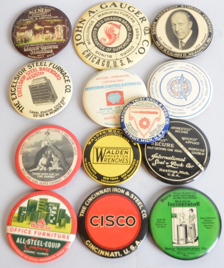 12-Celluloid Advertising Pocket Mirrors