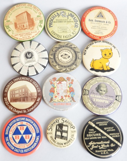 12-Celluloid Advertising Pocket Mirrors