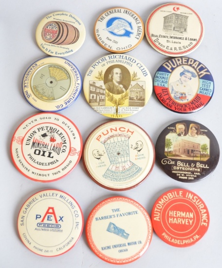 12-Celluloid Advertising Pocket Mirrors