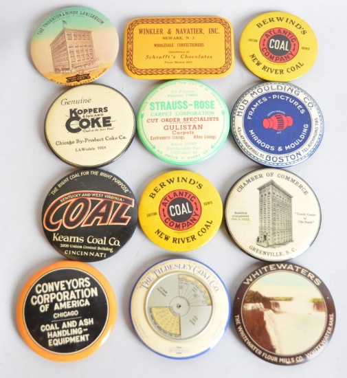 12-Celluloid Advertising Pocket Mirrors