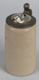 Stoneware Stein with Maiden Painted on Lid
