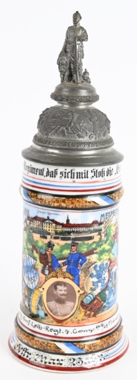 GERMAN LITHOPANE REGIMENTAL STEIN BAVARIAN GARDE