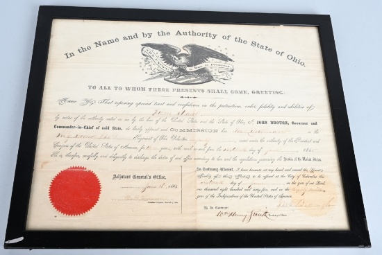 CIVIL WAR OHIO COMMISSION 1st LT. 62ND OVI FRAMED