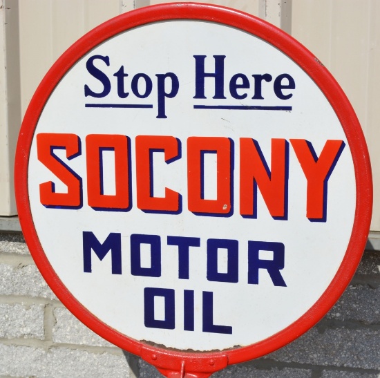 Stop Here Socony Motor Oil Porcelain Sign