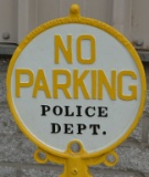 No Parking Police Dept. Cast Iron Sign & Base