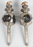 Pair of Nickel Plated Side Engine Lamps w/Eagles
